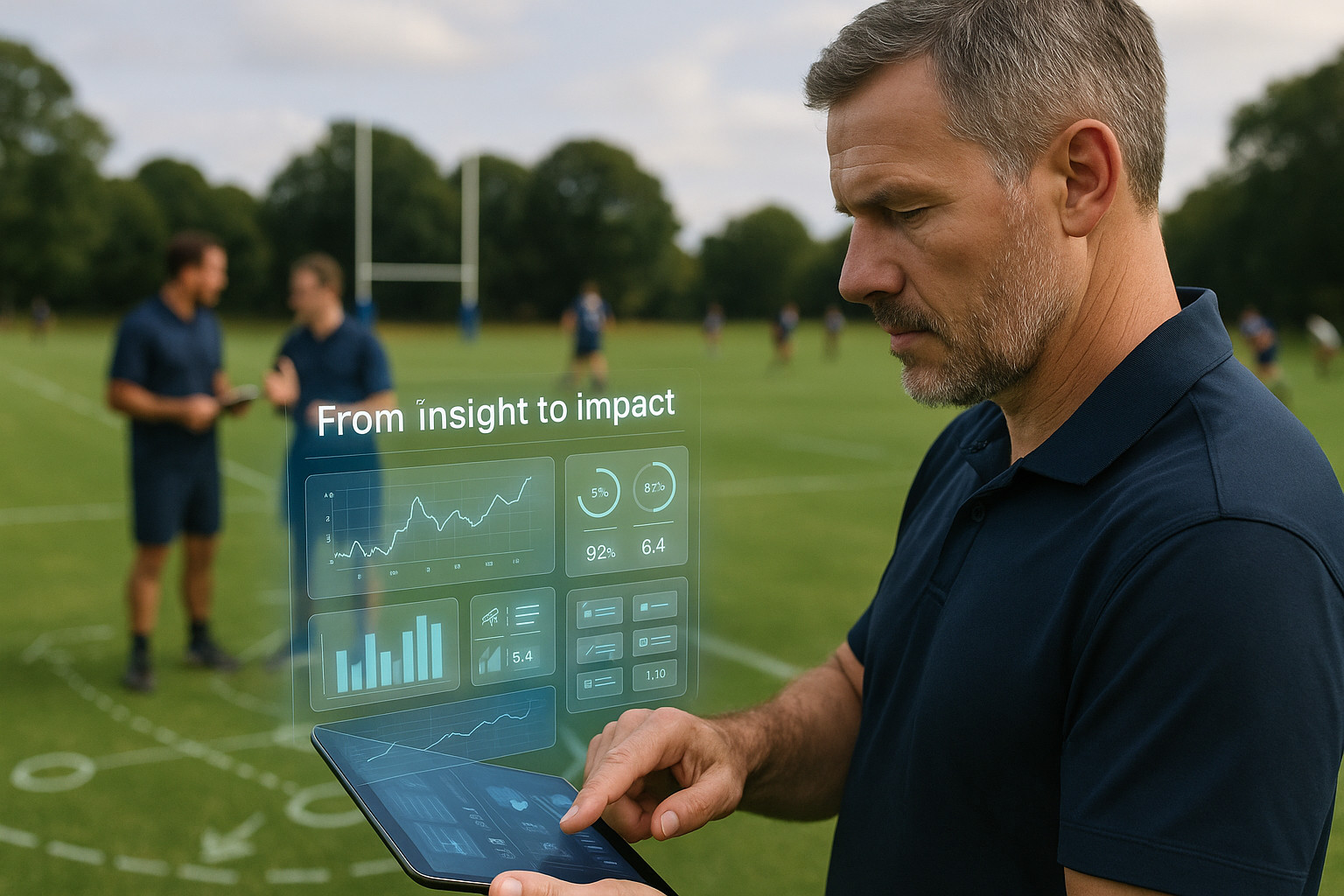 Coach looking at data