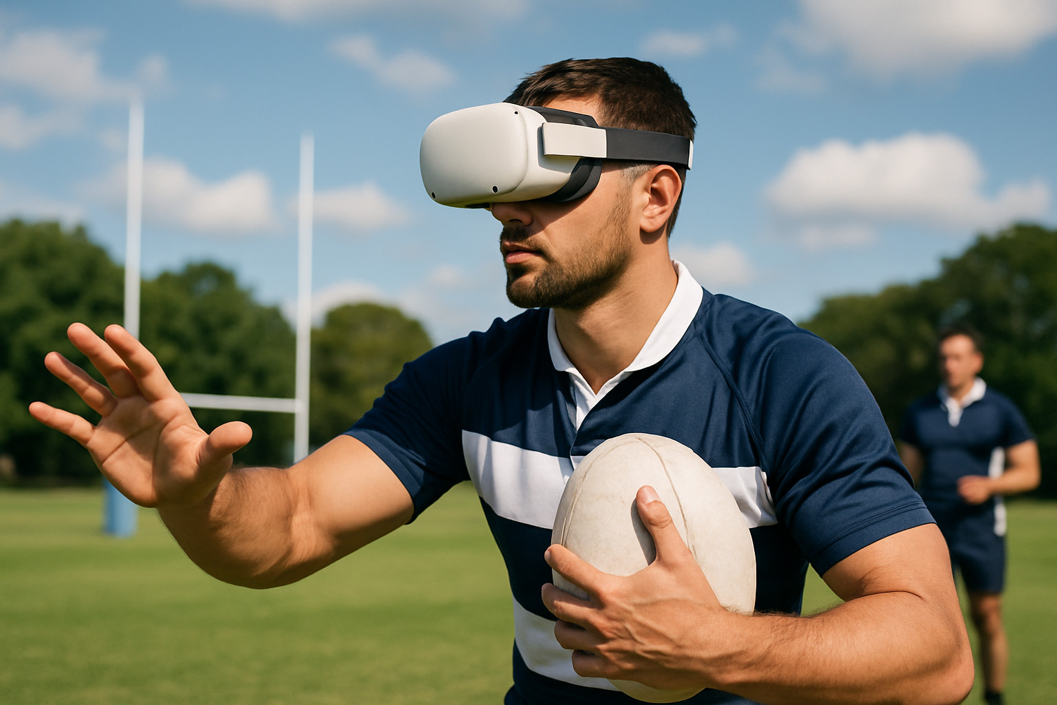 Rugby player with VR headset
